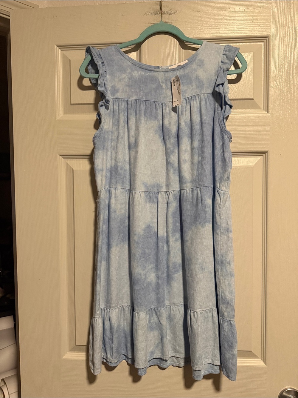 Bella Dahl Light Blue Tie-Dye Ruffle Sleeve Tiered Dress
